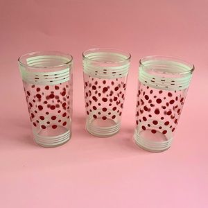 Set of 3 red and while polka dot cocktail glasses
